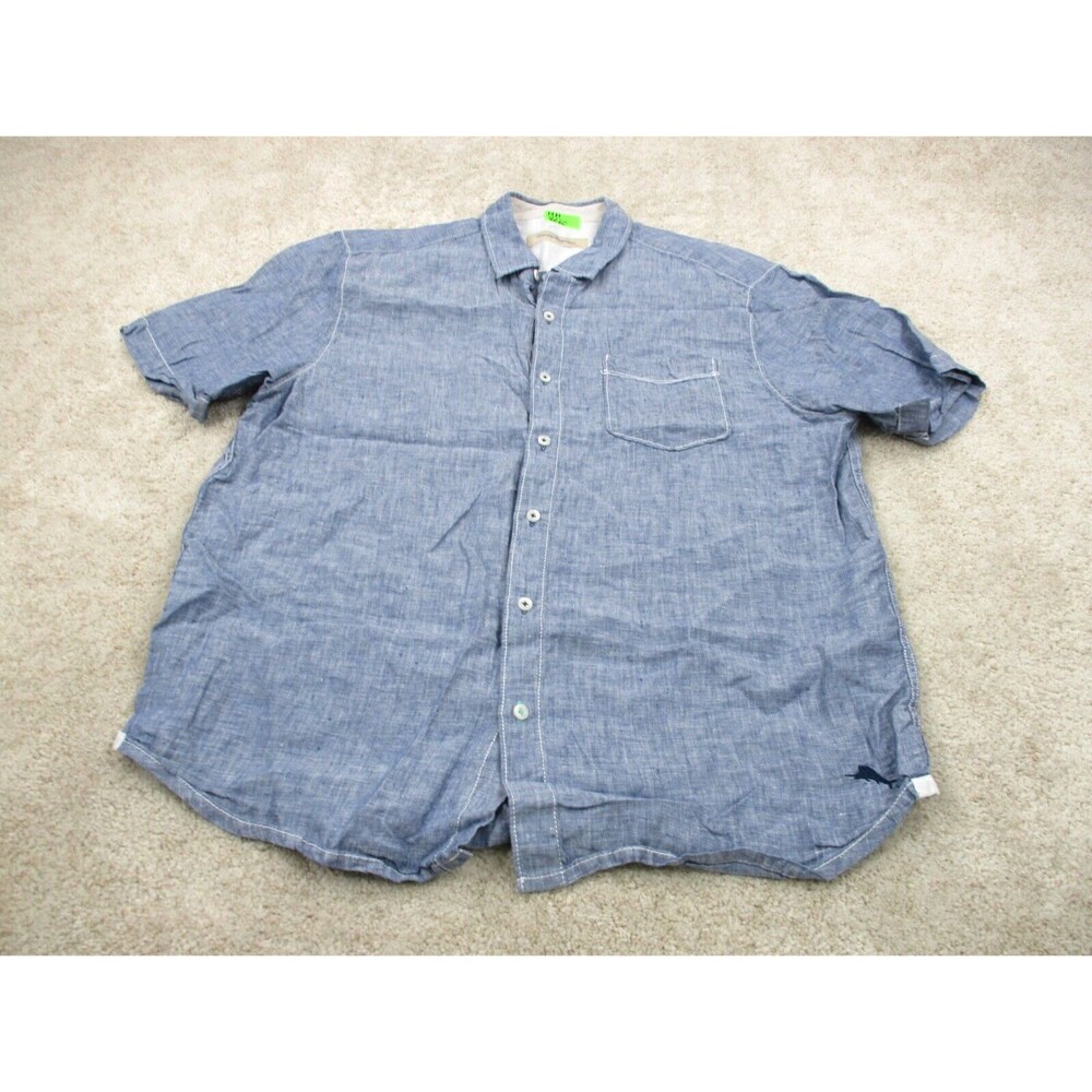 Tommy Bahama Shirt Adult Large L Blue Linen Short Sleeve Camp Button Up Mens